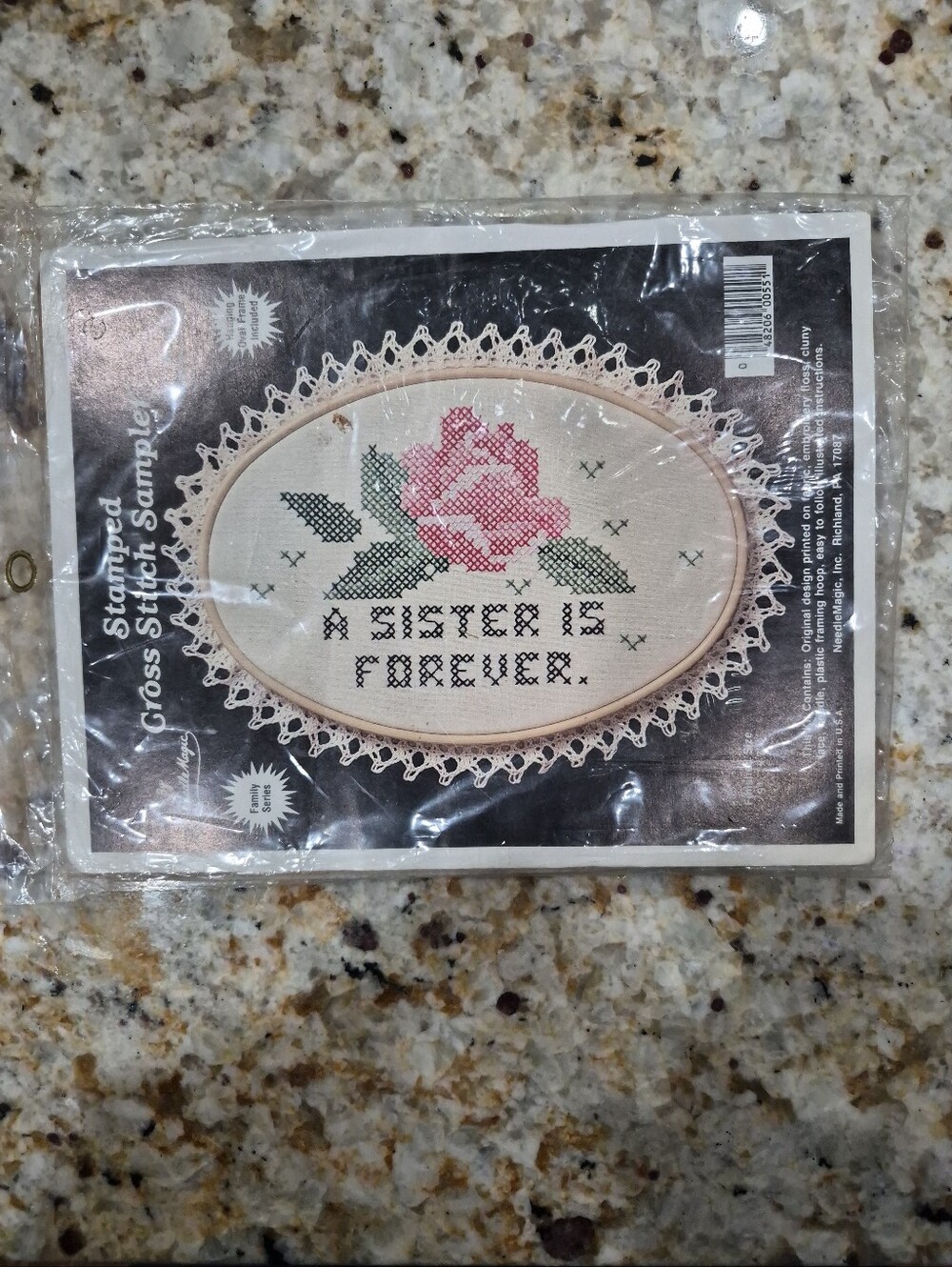 New Vintage Cross Stitch Sampler Kit Stamped In Package Needle Magic Sisters